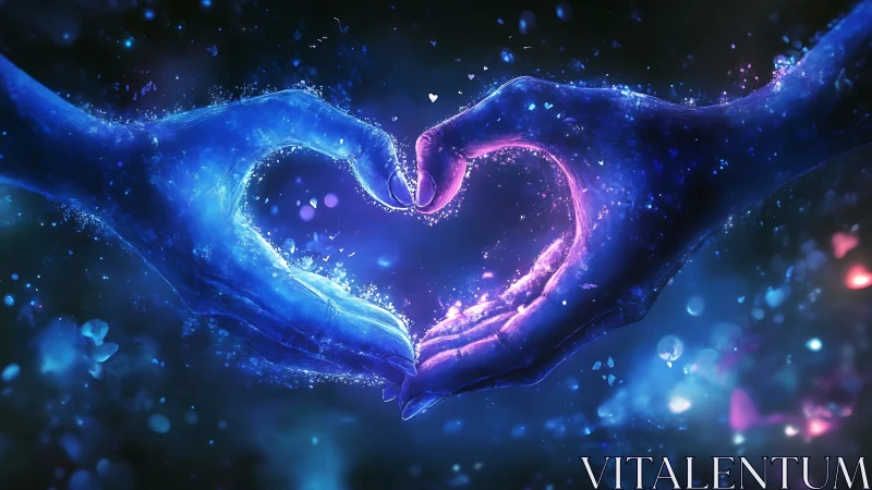 Luminous Heart Hands: Neon Digital Energy Sculpture.