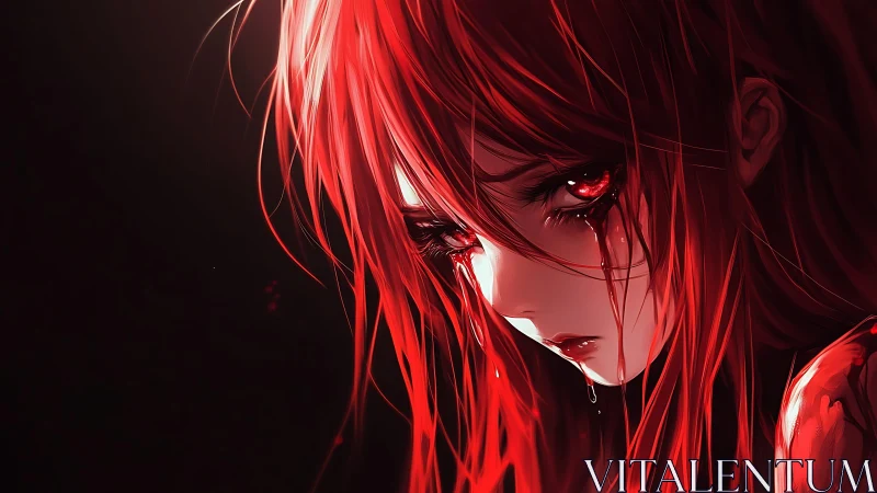Crimson eyed sorrow weeping quietly in the burning dark.