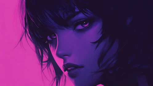 Side profile digital portrait in magenta and violet tones.