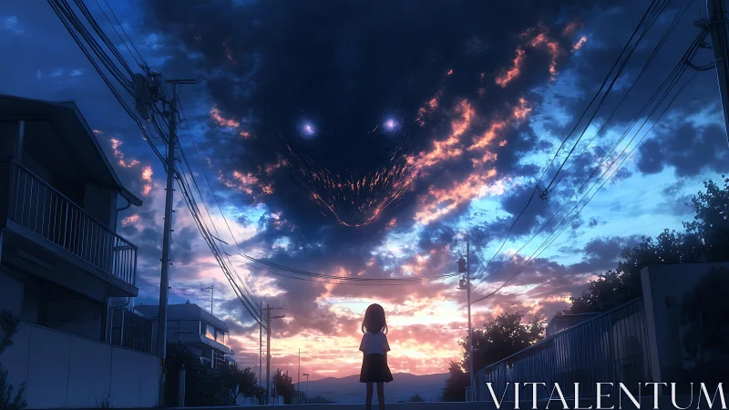 Twilight streets watch as a child greets a smiling storm