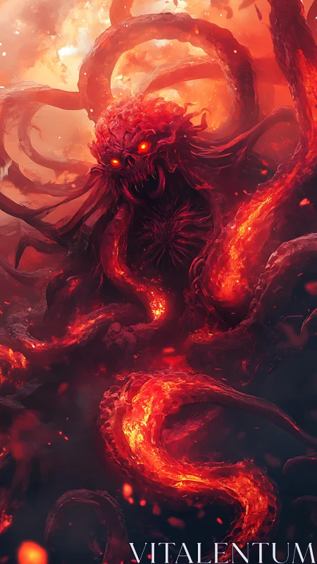 Infernal tentacled horror in high-contrast digital painting.