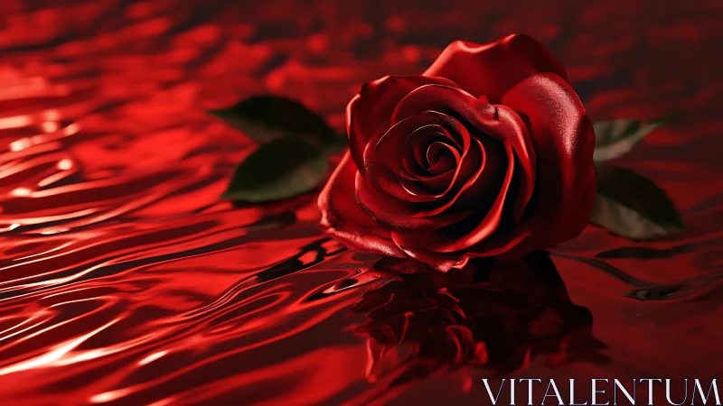 Crimson Rose with Fiber Optic Light Trails on Reflective Surface