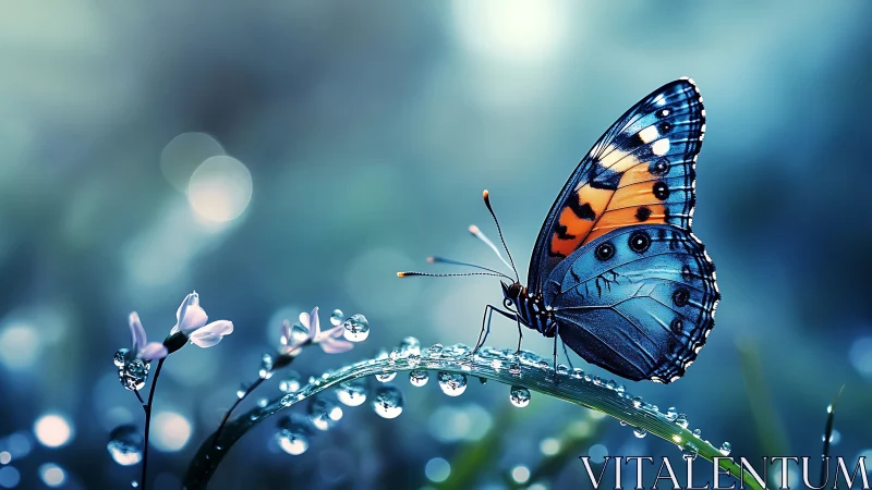 Macro study of dew-laden butterfly wing microstructure at dawn