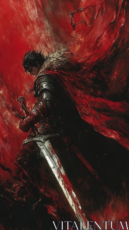 Blood-wreathed knight sinks into a storm of crimson ghosts.