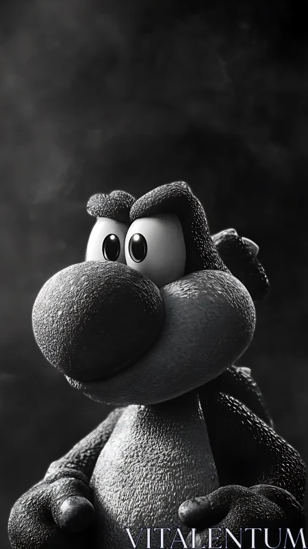 Monochrome reptilian mascot rendered as tactile 3D sculpture.