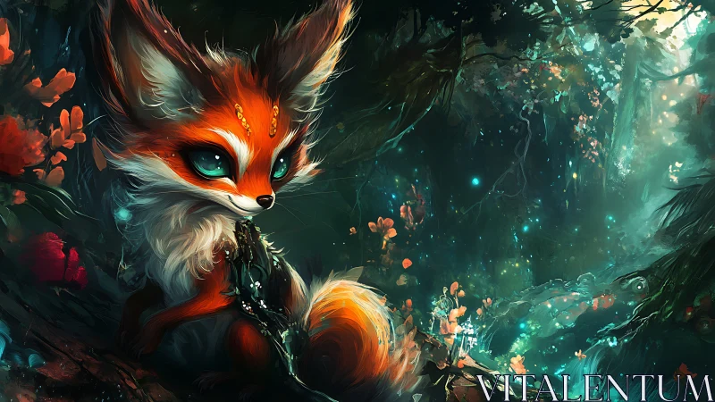 Bioluminescent forest fox rendered in luminous digital fantasy