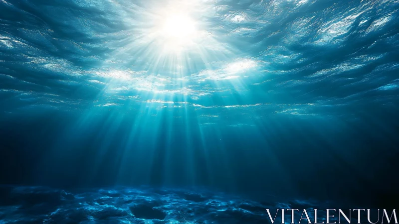 Sunbeams pierce tranquil ocean depths in radiant silence