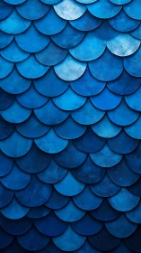 Overlapping blue semi-circular scales form textured metallic tiling