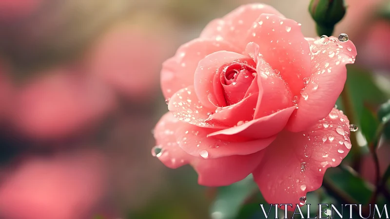 Coral Rose Jeweled in Dewdrop Sparkles