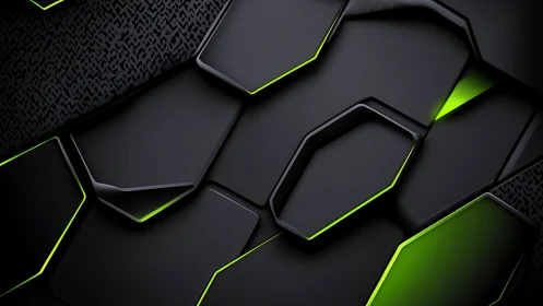 Black geometric tech panels with neon green edge lighting.
