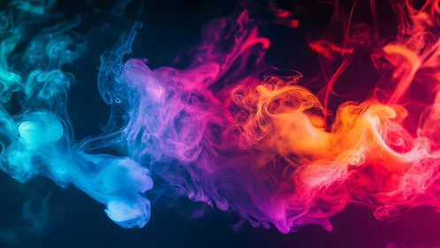 Neon smoke plumes collide in vivid cyan magenta orange motion.