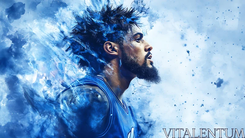 Electric blue portrait of a focused basketball dreamer.