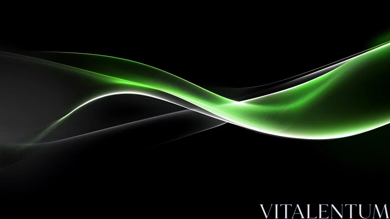 Curved green light bands form layered abstract wave structures