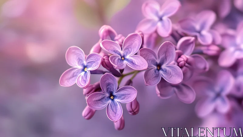 Purple Lilac Florets With Veinal Patterning And Yellow Staminal Cores.