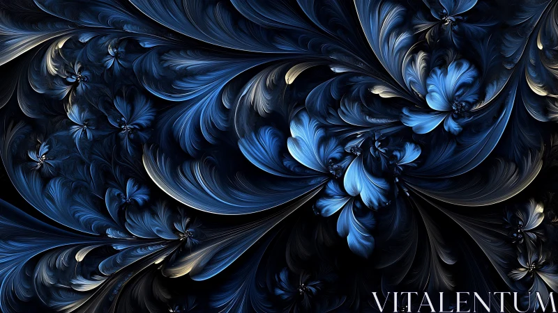Midnight fractal petals in luminous cobalt blue motion.