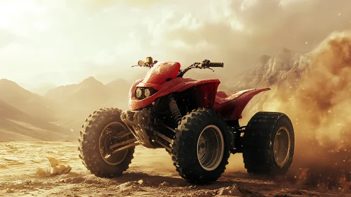 High-torque desert ATV under dynamic particulate plume lighting.