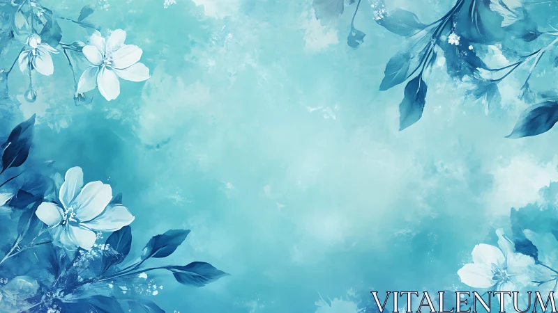 Whispers in Cerulean: Blooms Float Through Painted Dreams.