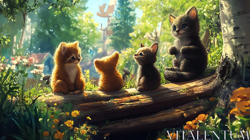 Four Juvenile Felines in Woodland Environment with Dappled Luminescence