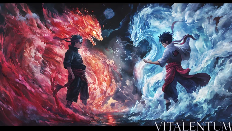 Elemental duel unites fire dragon vortex and water dragon spiral