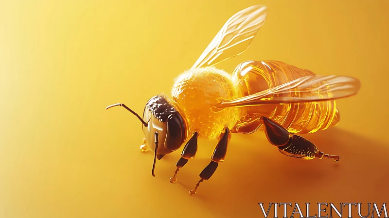 3D translucent honey bee model in luminous monochrome amber light.