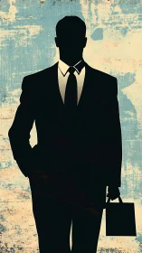 Silhouetted Businessman Holds Briefcase Against Distressed Backdrop.