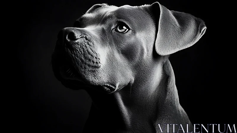 High-contrast canine portrait renders sculptural chiaroscuro form