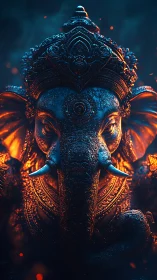 Radiant elephant guardian glowing with intricate golden light.