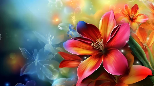 Crimson Blossoms Dance Against Luminous Dreams