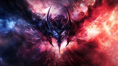 Bifrontal cosmic dragon entity in symmetric nebular vortex field