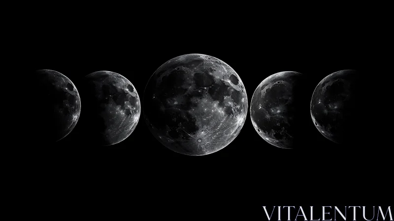 Photorealistic lunar phases alignment in minimalist void.