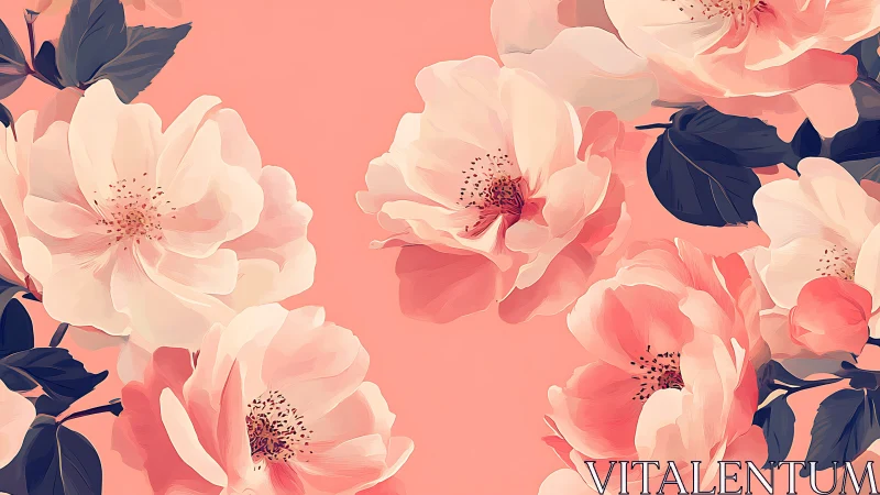 Digital floral illustration depicts stylized pale blossoms