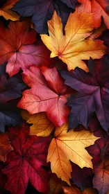 Cozy carpet of maple leaves in glowing autumn colors.