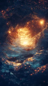 Luminous molten tunnel over glowing liquid river portal.