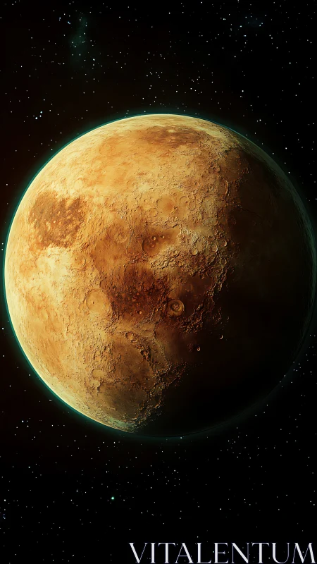 Rendered rocky planet is shown in partial illumination in space