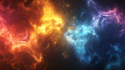 Cosmic firestorms trade colors in a swirling nebula duel