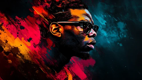 Neon-slashed portrait of a cool figure in blazing motion.