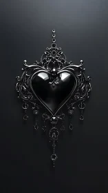 Ornate Black Heart Pendant with Gothic Baroque Metalwork and Crystal Accents