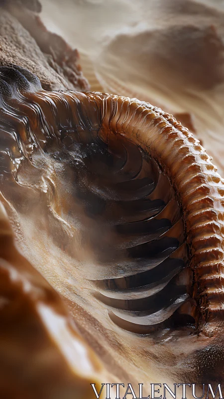 Organic ridged structure glistens in soft hazy light.