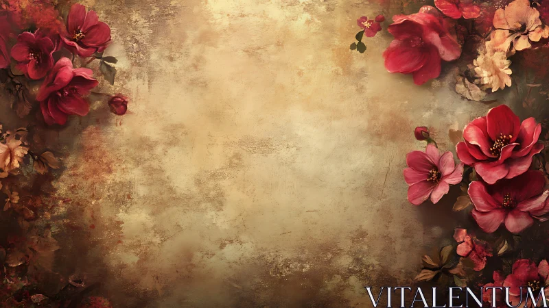 Botanical Flourish: Layered Floral Composition Against Weathered Surface Texture.