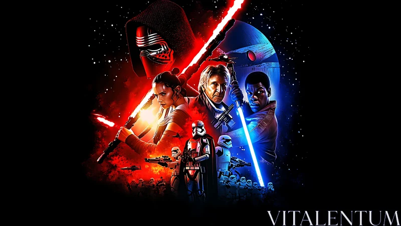 Star Wars style sci fi poster with central hero montage