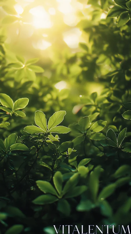 Backlit foliage forms a luminous vertical canopy of green leaves