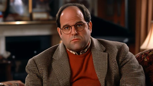 Optically precise portrait of pensive man in tweed jacket.