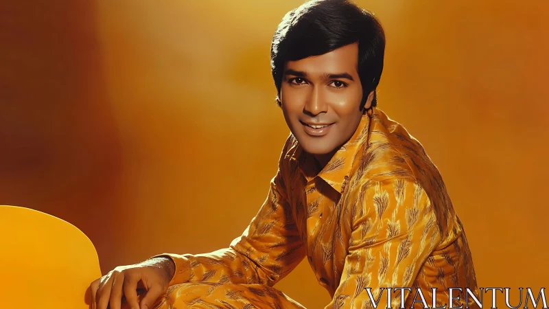 Retro studio portrait unifying warm monochrome palette and pose