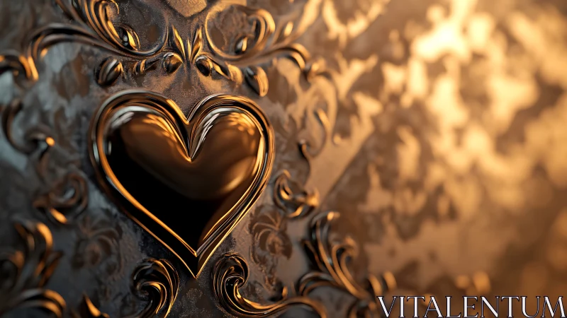 Embossed Golden Heart with Ornamental Baroque Relief Patterns