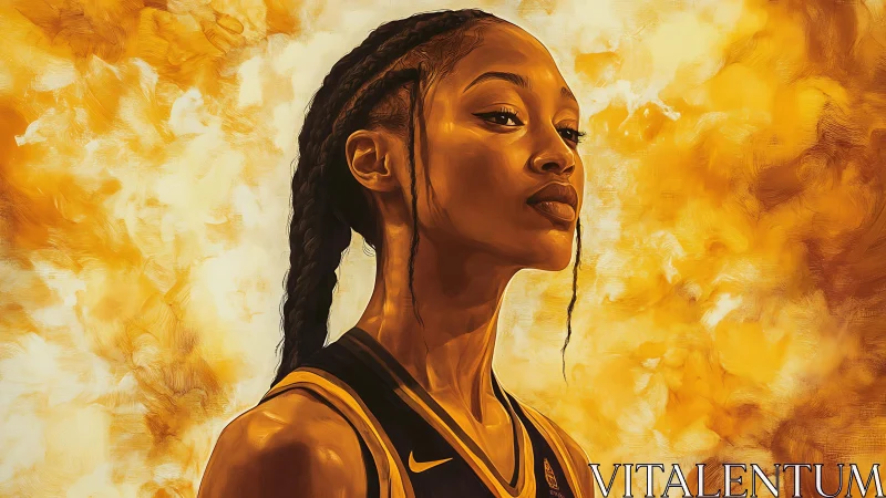 Digital portrait of confident braided athlete in golden light