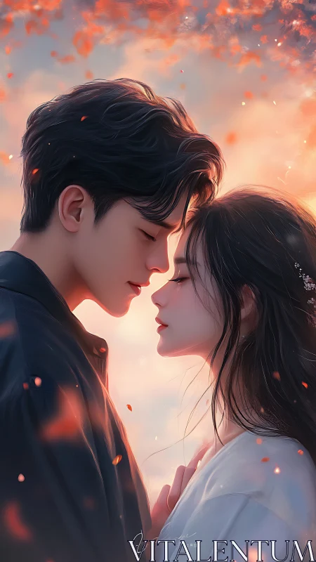 Two figures facing each other against glowing orange sky backdrop