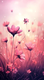 Dreamlike Pink Cosmos Blooms in Soft Ethereal Light.