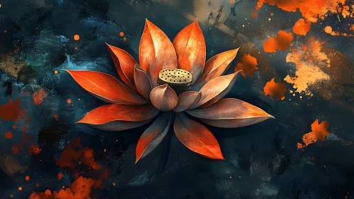 Radiant lotus blossom unfolds over dark abstract canvas.