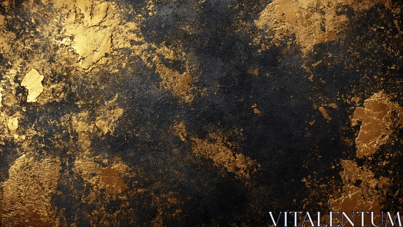 Gold leaf erosion across dark textured substrate suggests decay