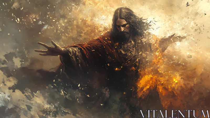 Mystic robed figure commands swirling fire and smoke